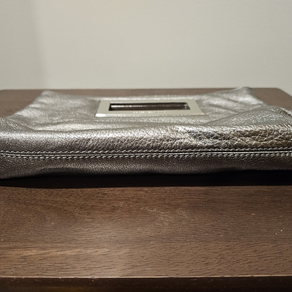 Michael kors metallic grey leather top handle frame clutch - Picture 2 of 5